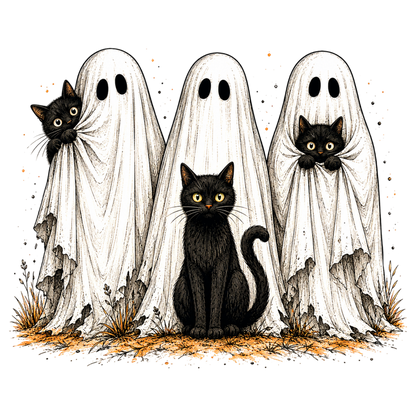 Halloween Black Cats Ghost PNG Cute Spooky Haunted Ghosts Sublimation