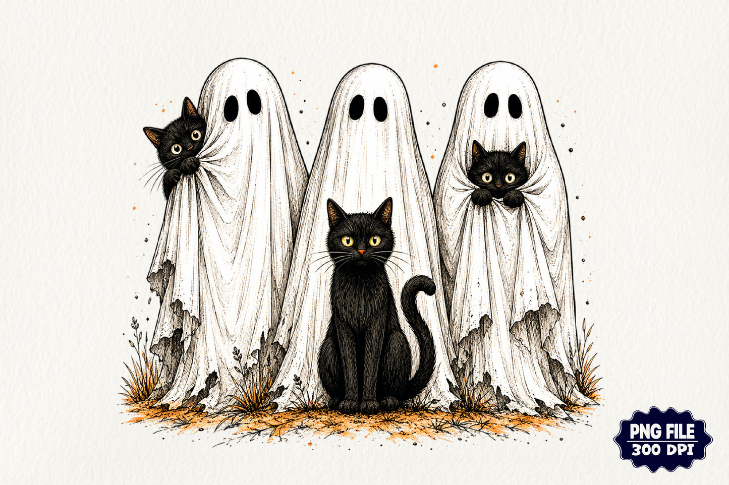Halloween Black Cats Ghost PNG Cute Spooky Haunted Ghosts Sublimation