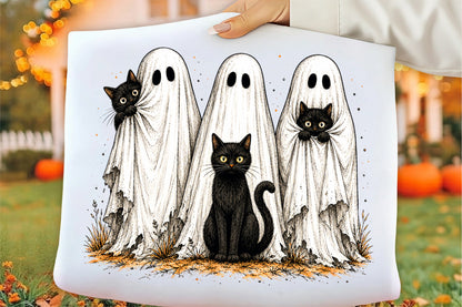 Halloween Black Cats Ghost PNG Cute Spooky Haunted Ghosts Sublimation