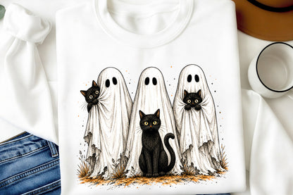 Halloween Black Cats Ghost PNG Cute Spooky Haunted Ghosts Sublimation