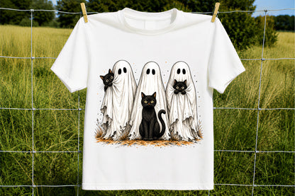 Halloween Black Cats Ghost PNG Cute Spooky Haunted Ghosts Sublimation