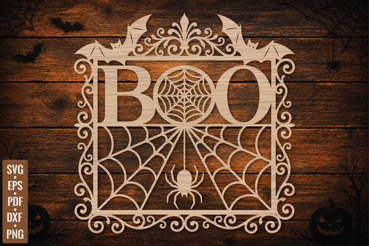 Halloween BOO Spider Web Laser Cut SVG