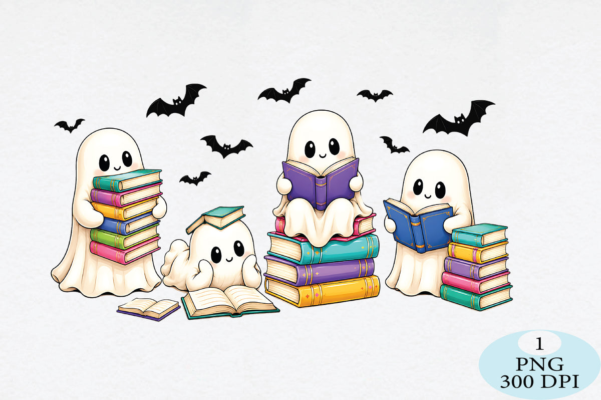Halloween Book Lover Reading Ghost PNG