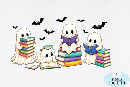 Halloween Book Lover Reading Ghost PNG