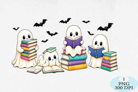 Halloween Book Lover Reading Ghost PNG