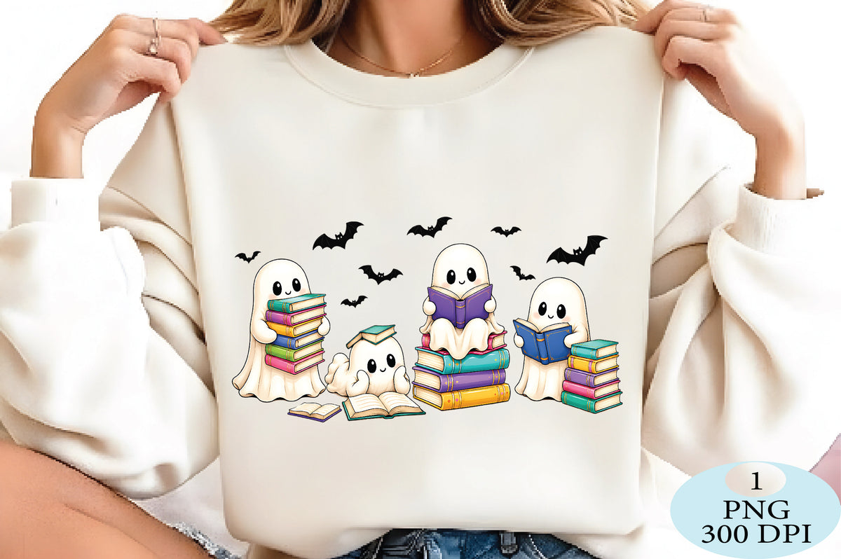 Halloween Book Lover Reading Ghost PNG