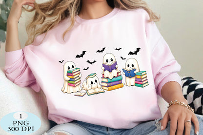 Halloween Book Lover Reading Ghost PNG