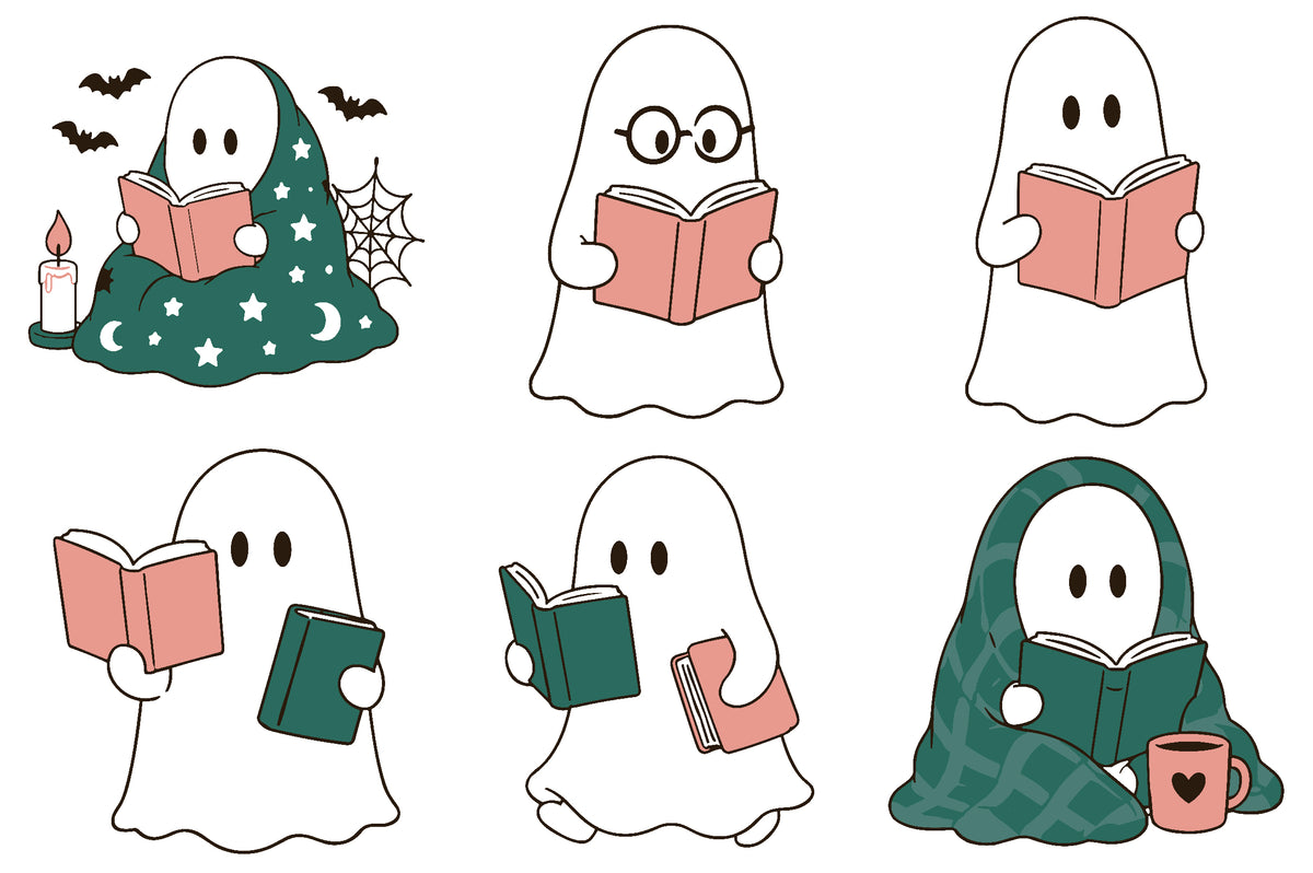 Halloween Bookish Ghost PNG Bundle 16 Designs