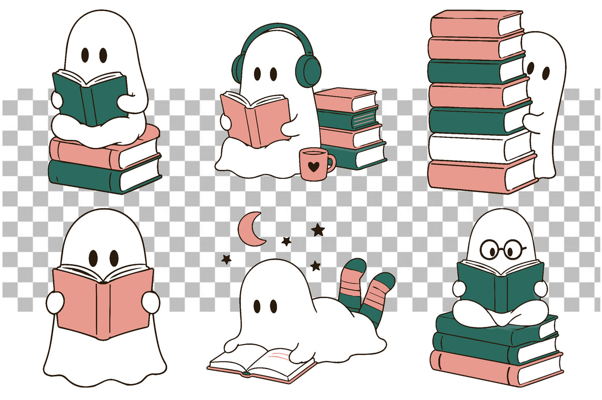 Halloween Bookish Ghost PNG Bundle 16 Designs