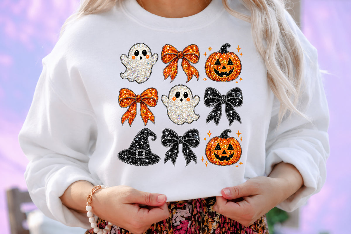 Halloween Bow Ghost Pumpkin Bling PNG