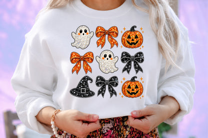 Halloween Bow Ghost Pumpkin Bling PNG
