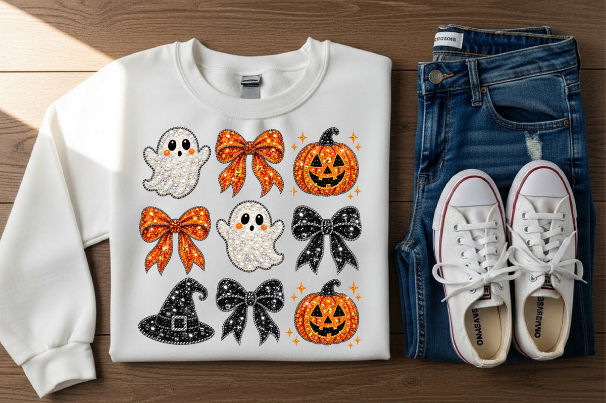 Halloween Bow Ghost Pumpkin Bling PNG