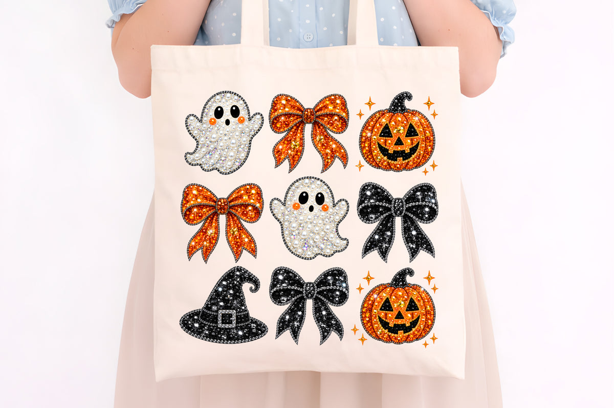 Halloween Bow Ghost Pumpkin Bling PNG