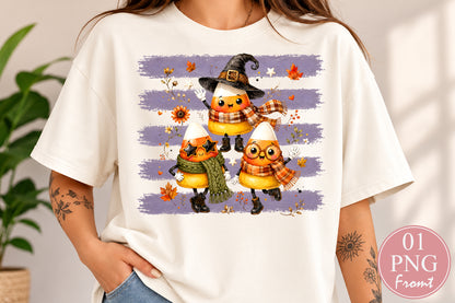 Cute Halloween Candy Corn Characters PNG Witch Fall Spooky Sublimation Design