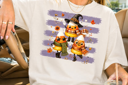 Cute Halloween Candy Corn Characters PNG Witch Fall Spooky Sublimation Design