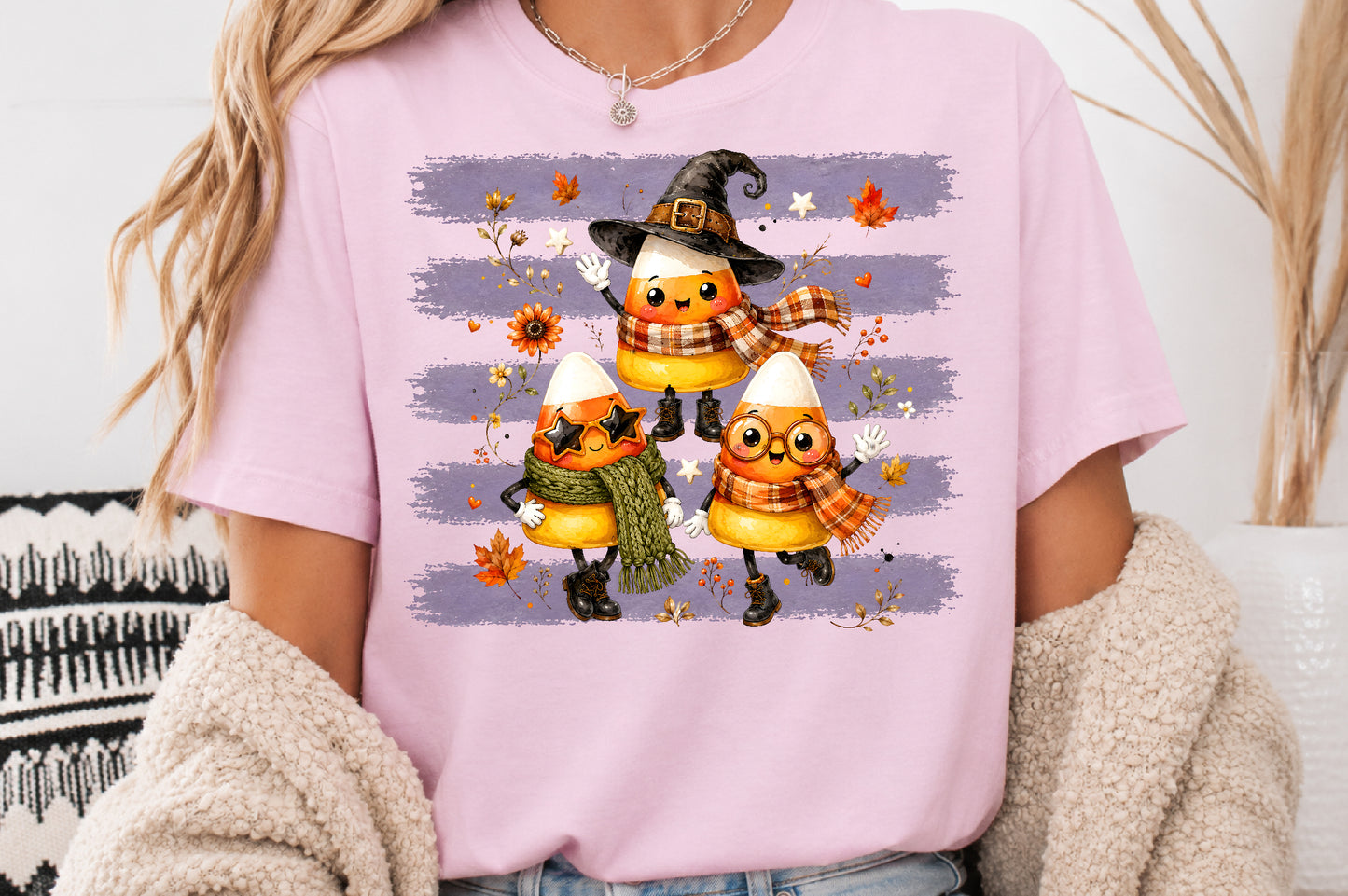 Cute Halloween Candy Corn Characters PNG Witch Fall Spooky Sublimation Design