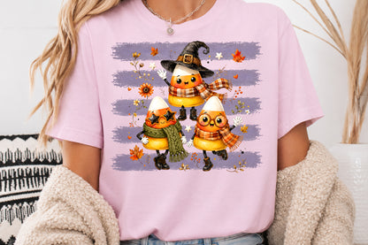 Cute Halloween Candy Corn Characters PNG Witch Fall Spooky Sublimation Design