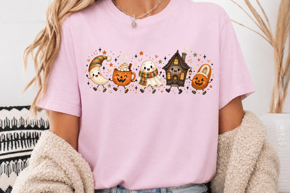Cute Halloween Characters Doodle PNG Ghost Pumpkin Mug Witch Hat Haunted House Slipper Sublimation