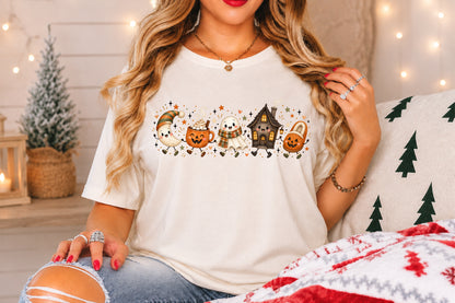 Cute Halloween Characters Doodle PNG Ghost Pumpkin Mug Witch Hat Haunted House Slipper Sublimation
