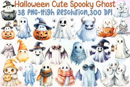 Halloween Cute Spooky Ghost Clipart Bundle PNG
