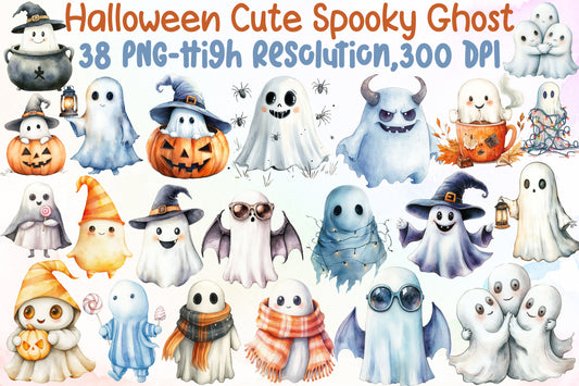 Halloween Cute Spooky Ghost Clipart Bundle PNG