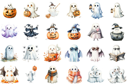 Halloween Cute Spooky Ghost Clipart Bundle PNG