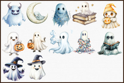 Halloween Cute Spooky Ghost Clipart Bundle PNG