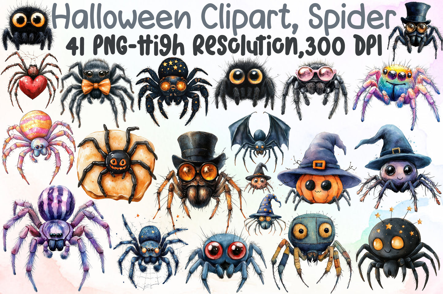 Halloween Spider Clipart PNG Cute Spooky Spider Bundle