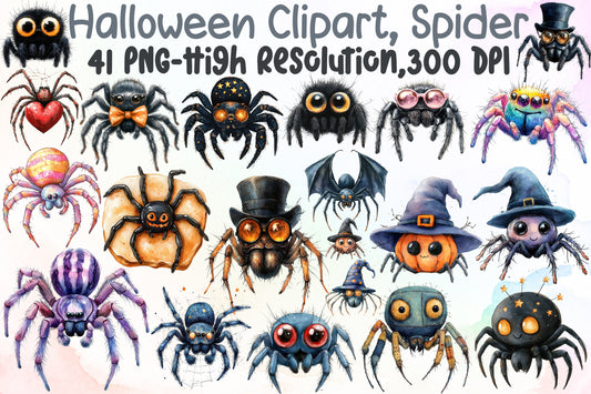 Halloween Spider Clipart PNG Cute Spooky Spider Bundle