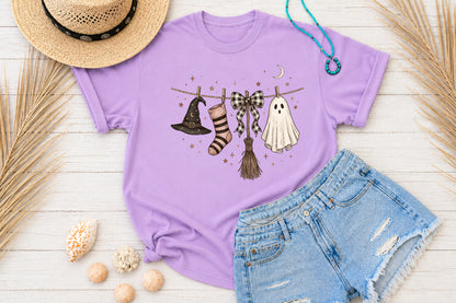 Halloween Clothesline PNG Witch Hat Ghost Bow Sock Broom Sublimation Design