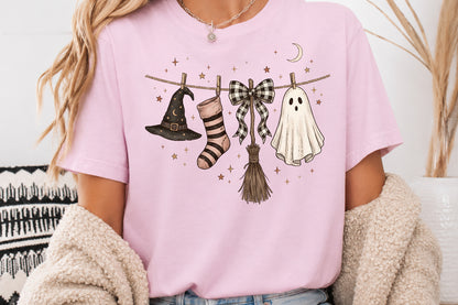 Halloween Clothesline PNG Witch Hat Ghost Bow Sock Broom Sublimation Design