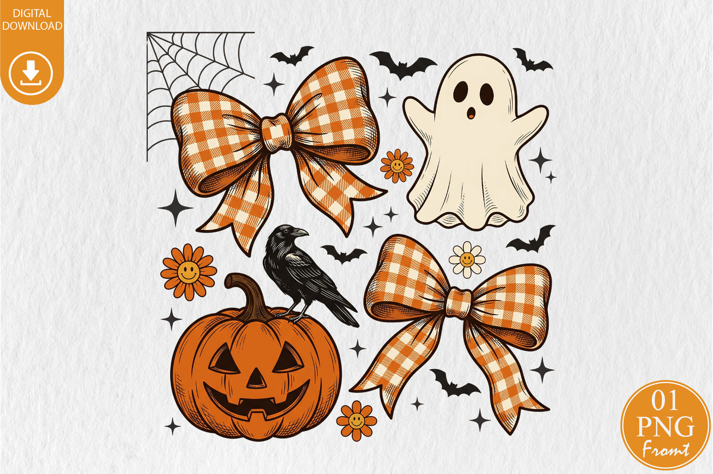 Halloween Coquette Bow PNG Cute Ghost Pumpkin Sublimation Design