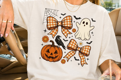 Halloween Coquette Bow PNG Cute Ghost Pumpkin Sublimation Design