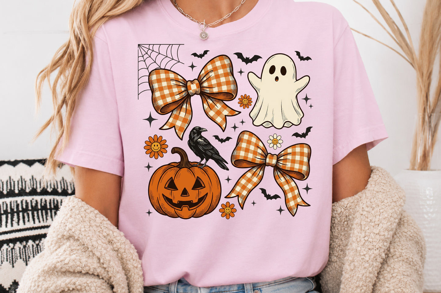 Halloween Coquette Bow PNG Cute Ghost Pumpkin Sublimation Design