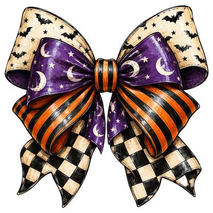 Halloween Coquette Bow PNG | Spooky Purple Orange Black Bow Sublimation | Cute Witchy Halloween Ribbon Shirt Design