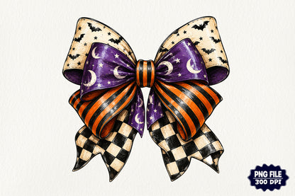 Halloween Coquette Bow PNG | Spooky Purple Orange Black Bow Sublimation | Cute Witchy Halloween Ribbon Shirt Design