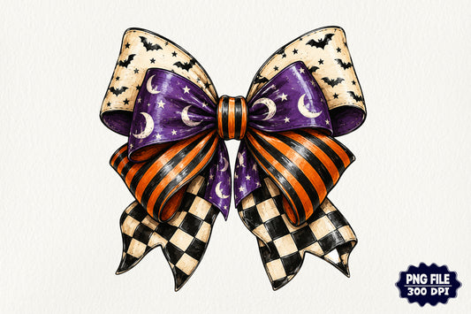 Halloween Coquette Bow PNG | Spooky Purple Orange Black Bow Sublimation | Cute Witchy Halloween Ribbon Shirt Design