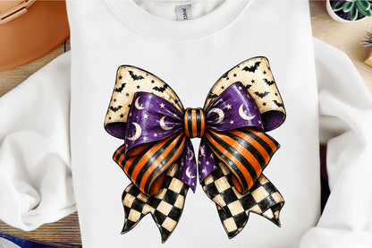 Halloween Coquette Bow PNG | Spooky Purple Orange Black Bow Sublimation | Cute Witchy Halloween Ribbon Shirt Design