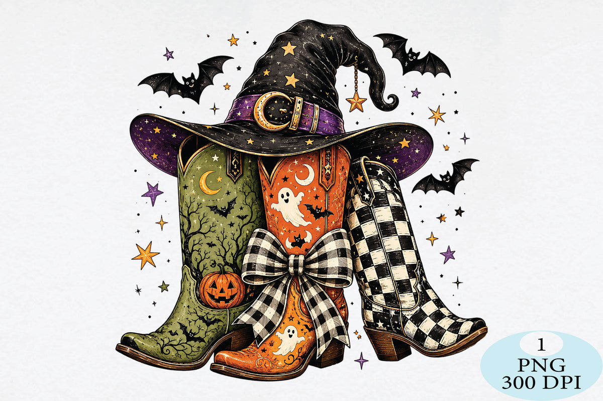 Halloween Cowboy Boots Witch Hat PNG