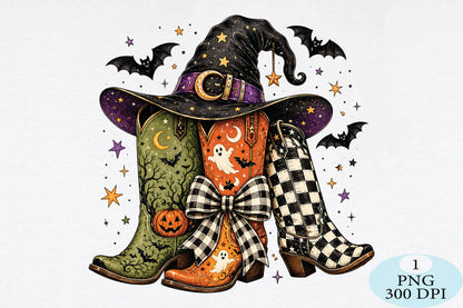 Halloween Cowboy Boots Witch Hat PNG