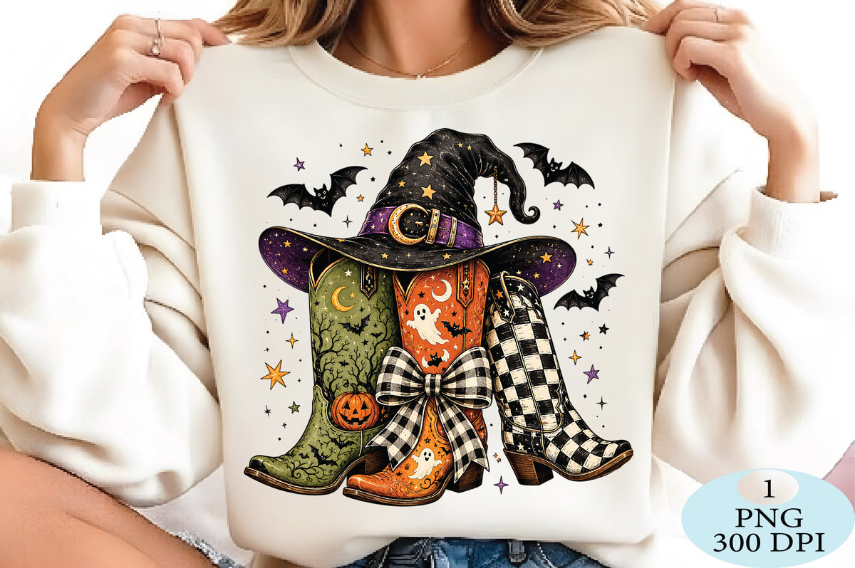 Halloween Cowboy Boots Witch Hat PNG