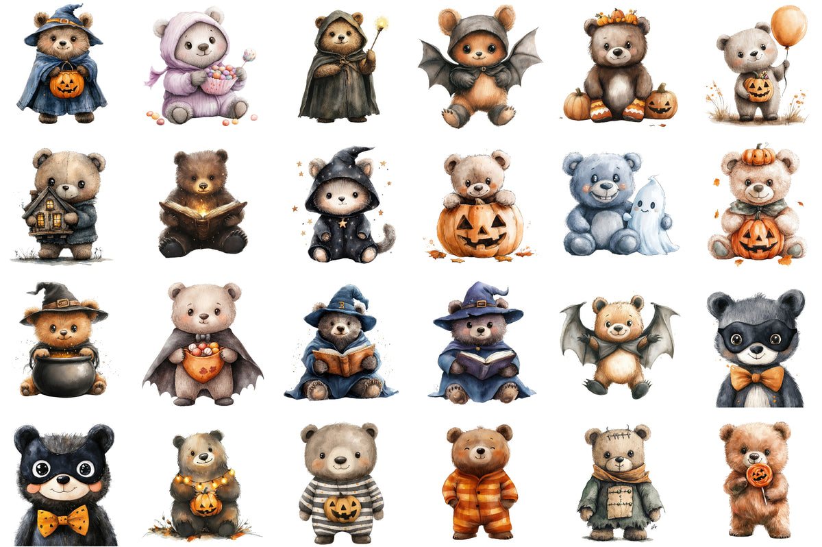 Halloween Cute Bear Clipart PNG Spooky Bear Bundle