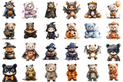 Halloween Cute Bear Clipart PNG Spooky Bear Bundle