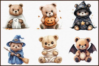 Halloween Cute Bear Clipart PNG Spooky Bear Bundle
