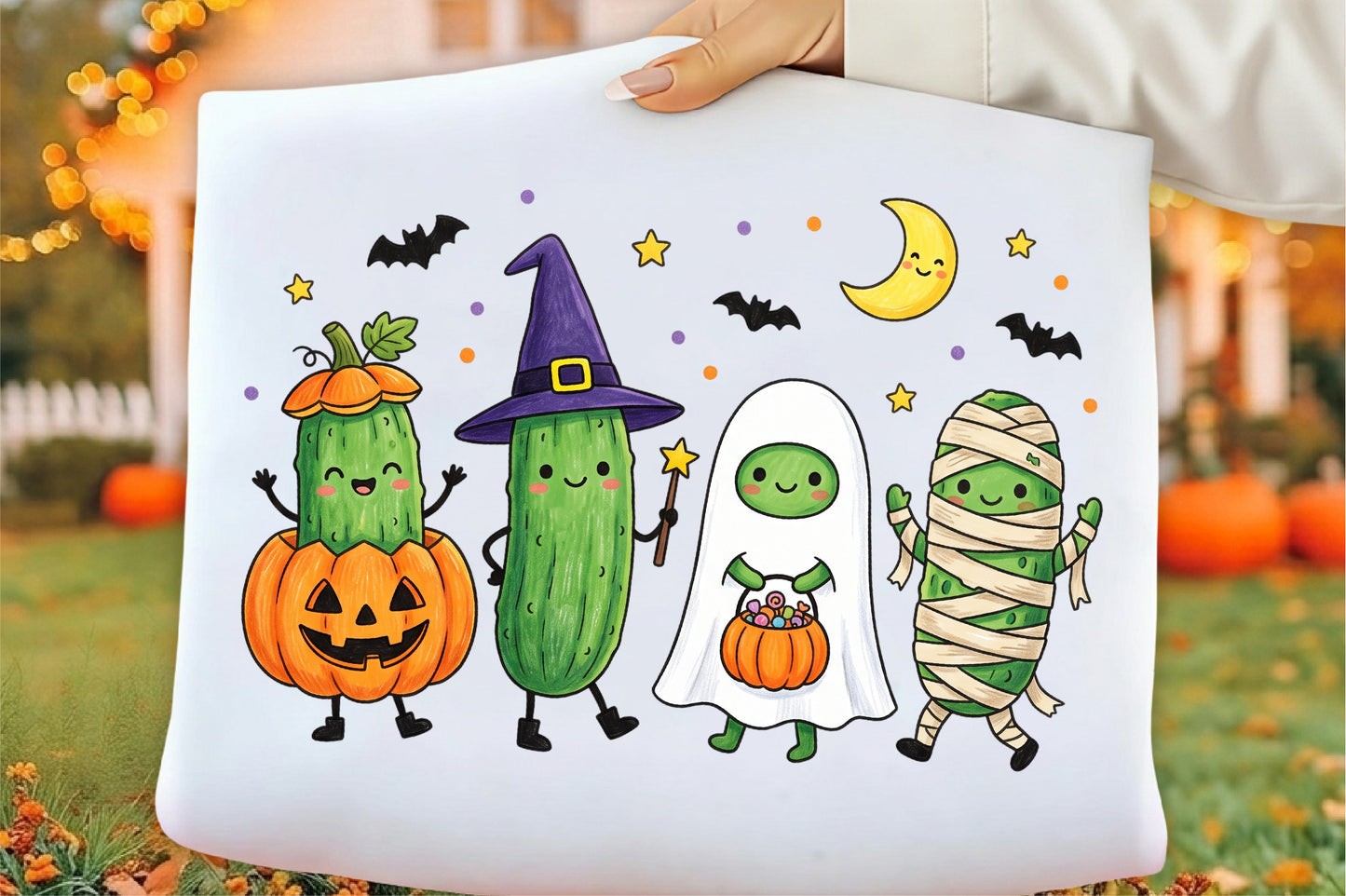 Cute Halloween Pickle PNG Kawaii Pickle Characters Pumpkin Ghost Mummy Witch