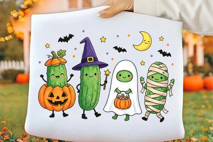 Cute Halloween Pickle PNG Kawaii Pickle Characters Pumpkin Ghost Mummy Witch