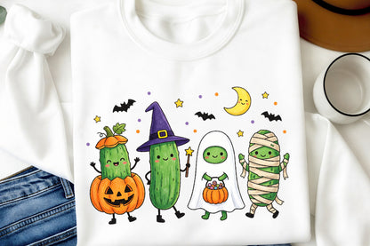 Cute Halloween Pickle PNG Kawaii Pickle Characters Pumpkin Ghost Mummy Witch