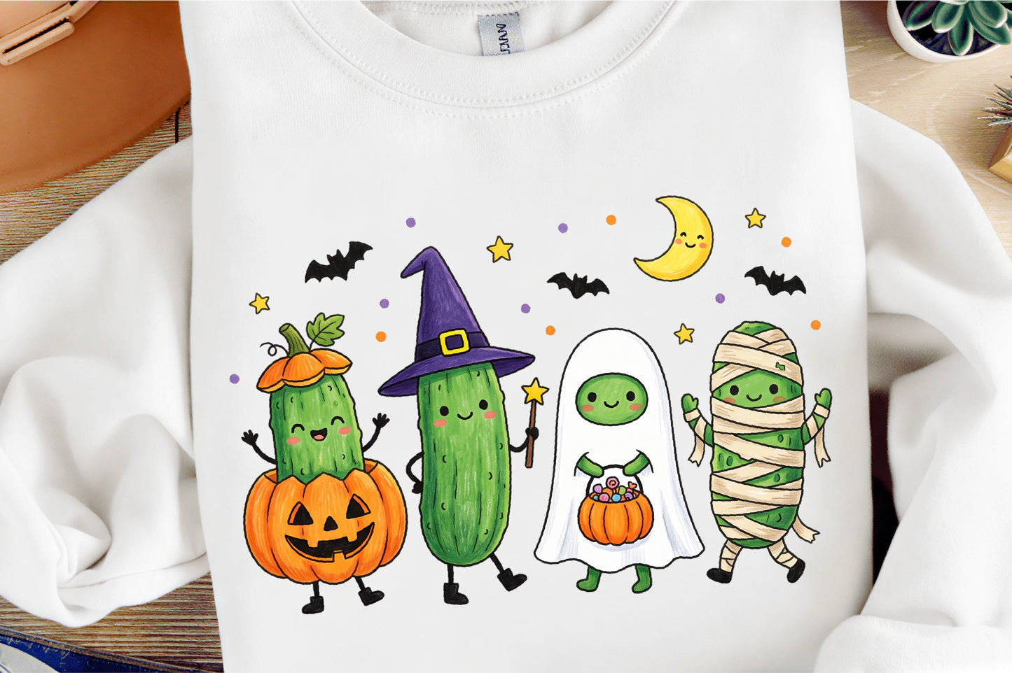 Cute Halloween Pickle PNG Kawaii Pickle Characters Pumpkin Ghost Mummy Witch