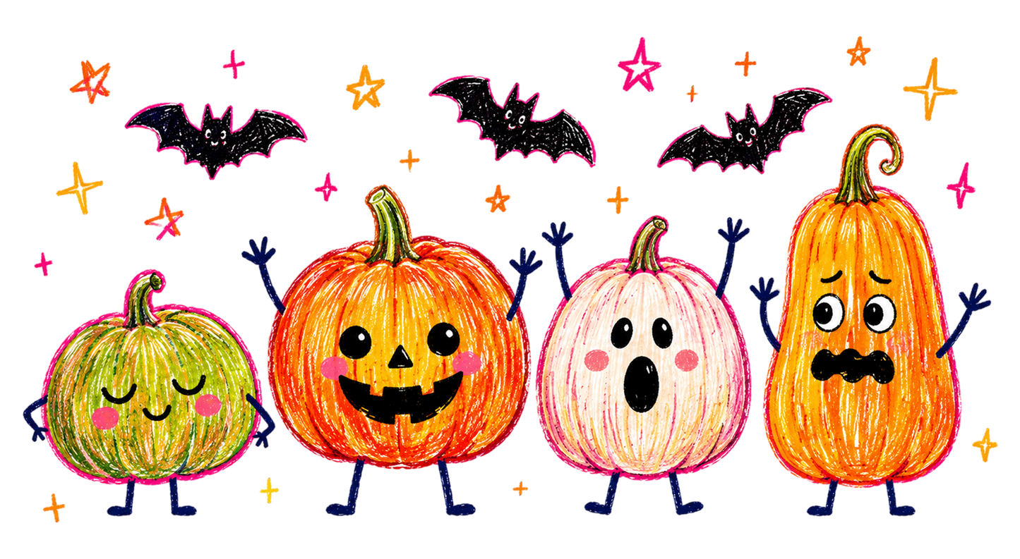 Cute Halloween Pumpkin Doodle PNG | Funny Pumpkin Bat Clipart | Kawaii Spooky Fall Halloween Sublimation Design