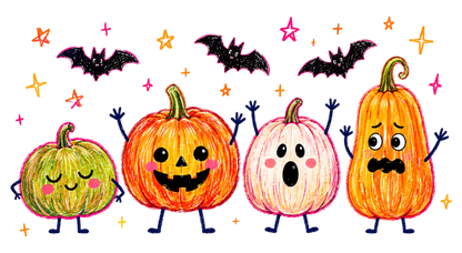 Cute Halloween Pumpkin Doodle PNG | Funny Pumpkin Bat Clipart | Kawaii Spooky Fall Halloween Sublimation Design